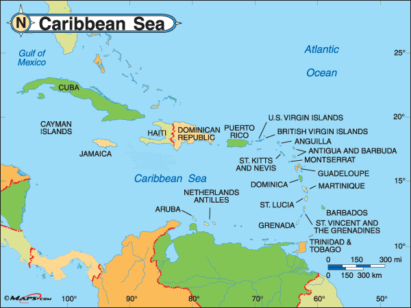 Political Map for Caribbean