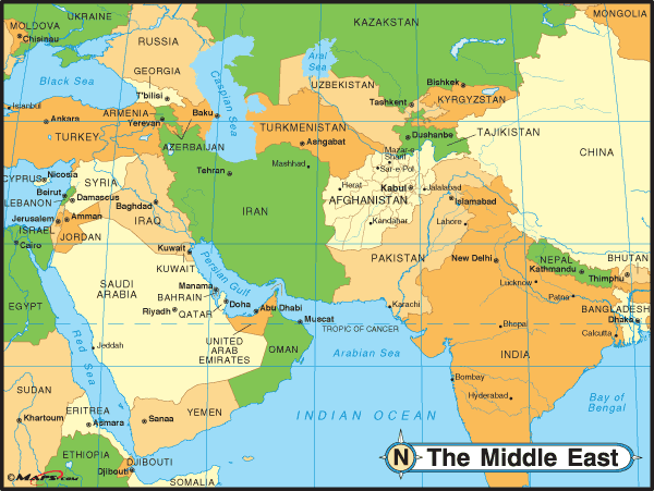 Political Map for Middle East